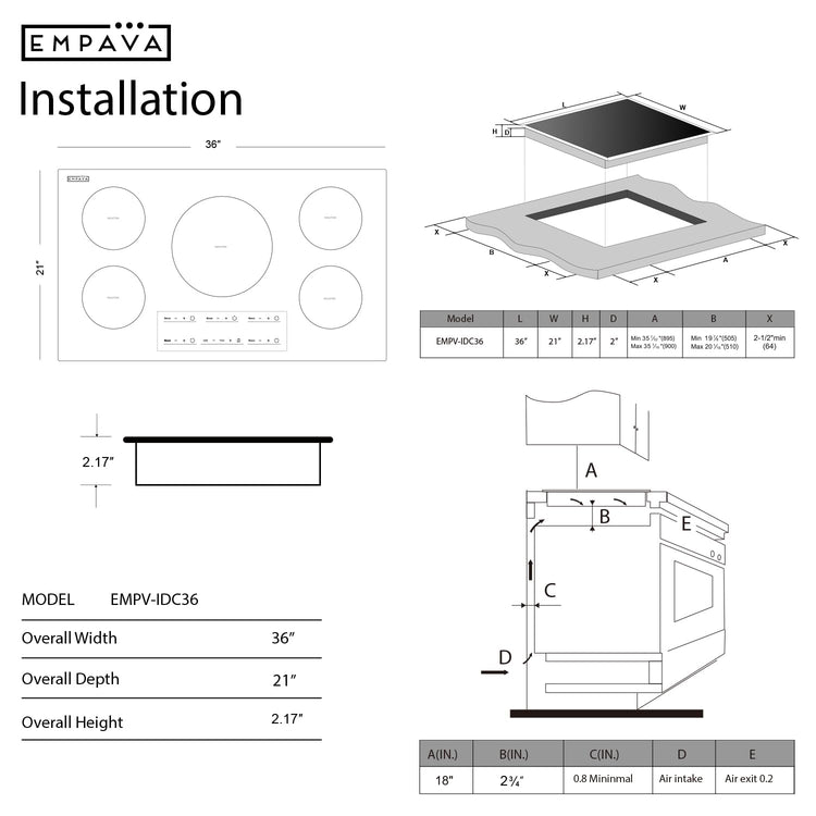 Ease 36“ Induction Cooktop 5 Burner (5 Zones)