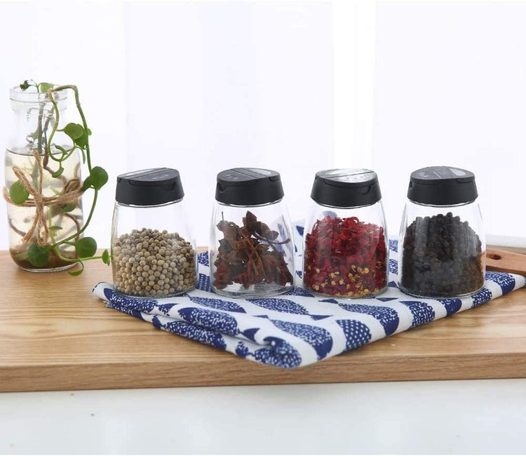 Glass Spice Jars, Double Lids Seasoning Shakers Glass Bottles Spice Shakers Sifter Barbecue Salt & Pepper Shaker Container (8PCS)