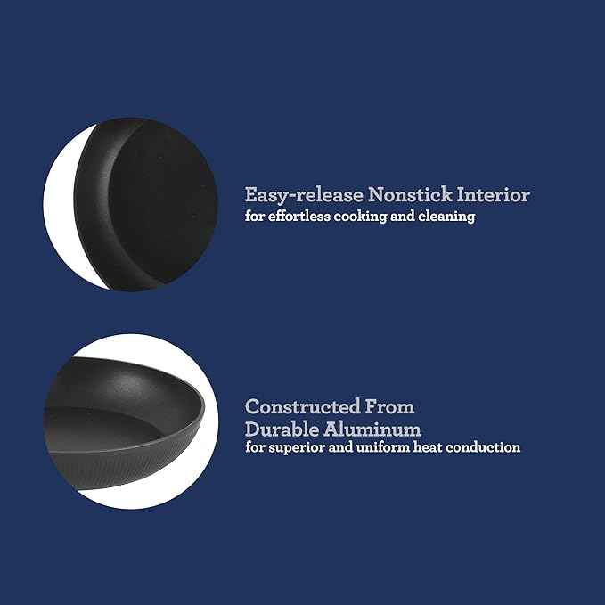 Oster Platinum Abbotsford 11-Inch Nonstick Skillet Fry Pan – Matte Black Stripe Cookware with Gold Handle, Dishwasher Safe, Modern Kitchen Essentials