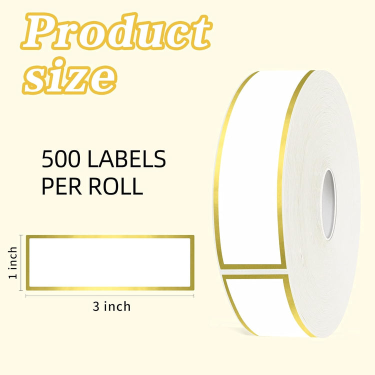 500 Golden Border Removable Freezer Labels Water Oil Resistant with Perforation Line for Food Containers Jars Pantry Organization (Ink Quick-Dry,1” x 3”)