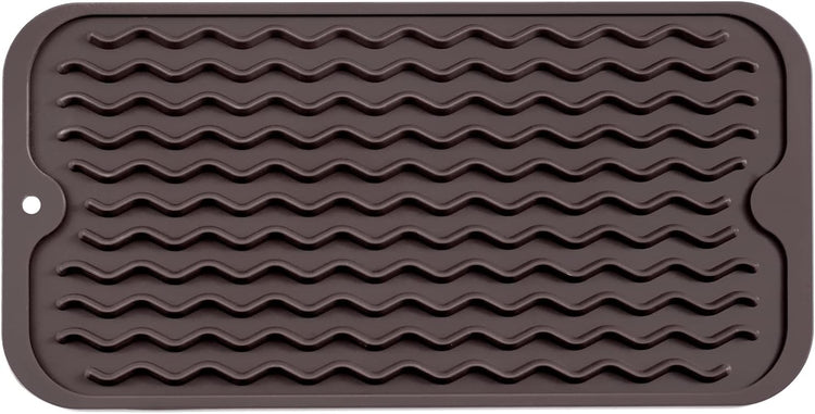 Silicone Dish Drying Mat for Multiple Usage,Easy clean,Eco-friendly,Heat-resistant Silicone Mat for Kitchen Counter or Sink,Refrigerator or Drawer Liner Coffee S 12 inches x 6 inches