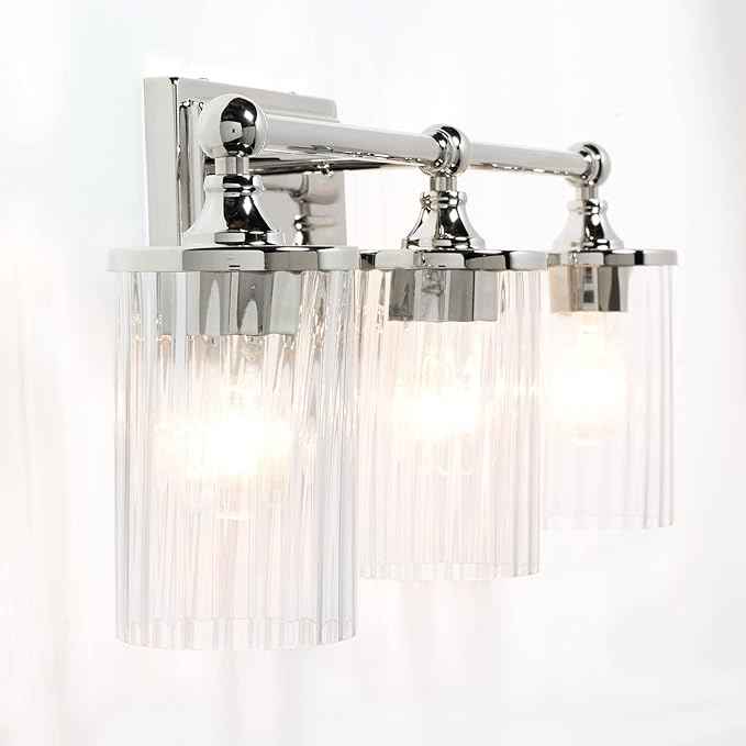 Capital Lighting 120731PN-423 Camden Clear Beveled Glass Bath Vanity Wall Mount, 3-Light 300 Total Watts, 9" H x 24" W, Polished Nickel