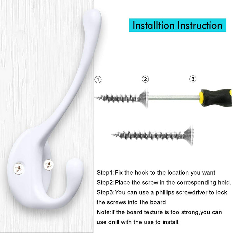 10 Pack Heavy Duty Dual Coat Hooks Wall Mounted with 20 Screws Retro Double Hooks Utility Black Hooks for Coat (10 Count)