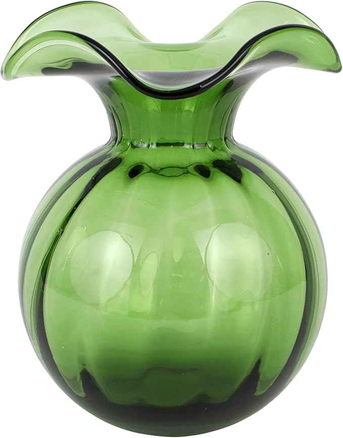 Hibiscus Glass Dark Green Medium Fluted Vase