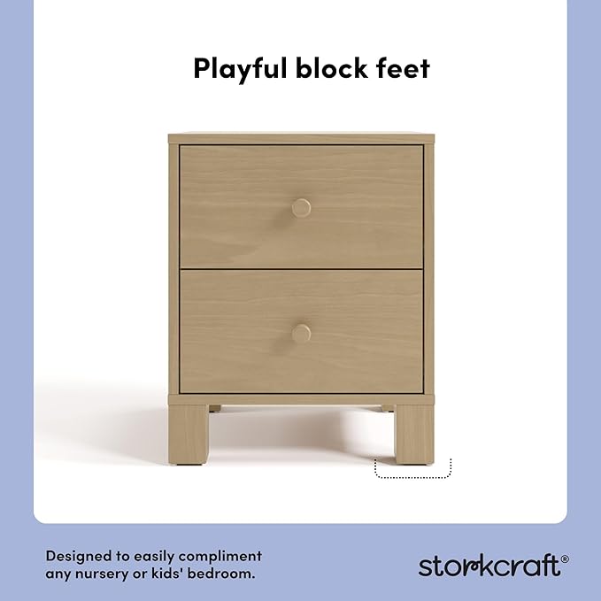 Storkcraft California 2-Drawer Nightstand (Driftwood) – GREENGUARD Gold Certified, Premium Wood Storage for Kids and Teens, Elegant Design with Iconic Block Feet