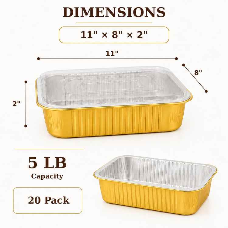 20 Pack 11"×8"×2" Aluminum Pans with Lids Heavy Duty (20 Count)