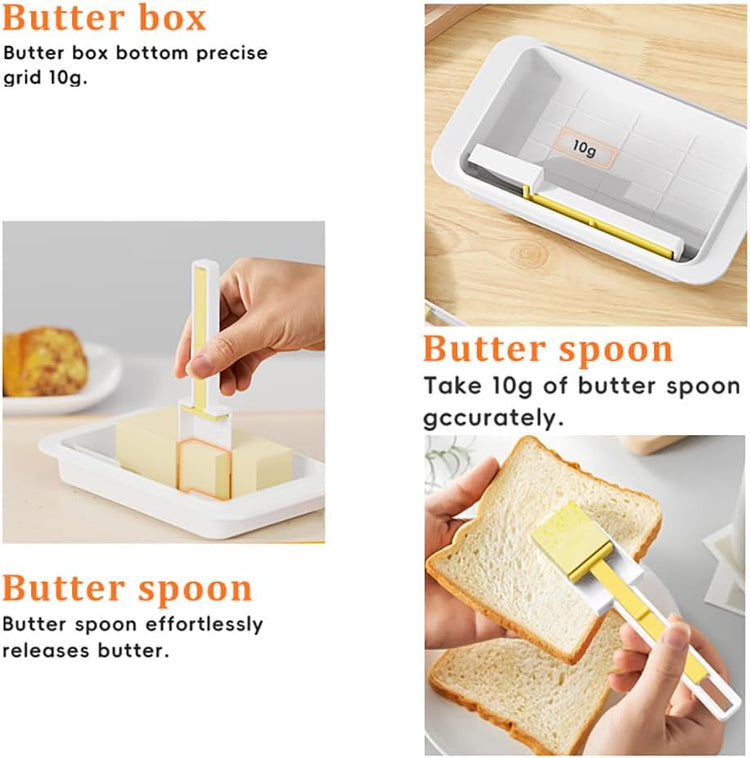 Butter Dish with Precision Spoon, Countertop and Refrigerator, Keep Butter Fresh, Easy Scoop, Plastic Butter Keeper Tray Box for East/West Coast Butter (Black, Large)