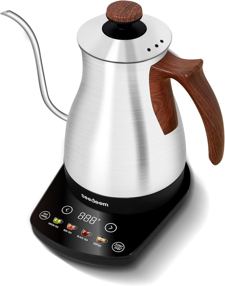 SEEDEEM Gooseneck Electric Kettle Full Touch Screen 1200W Electric Tea & Coffee Kettle with Four Heating Modes Rapid Heating,±1℉ Temperature Control,Keep Warm Mode,1L Electric kettle