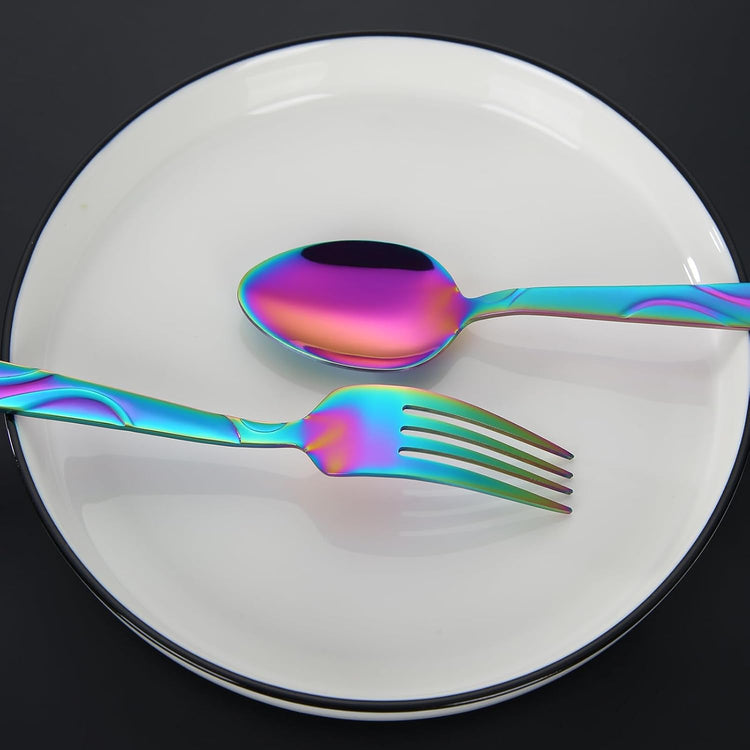 Rainbow Stainless Steel Flatware Set for 6, Ergonomic Silverware Set with Fork Spoon Knife, 30-piece Colorful Cutlery Tableware Set - Dishwasher Safe