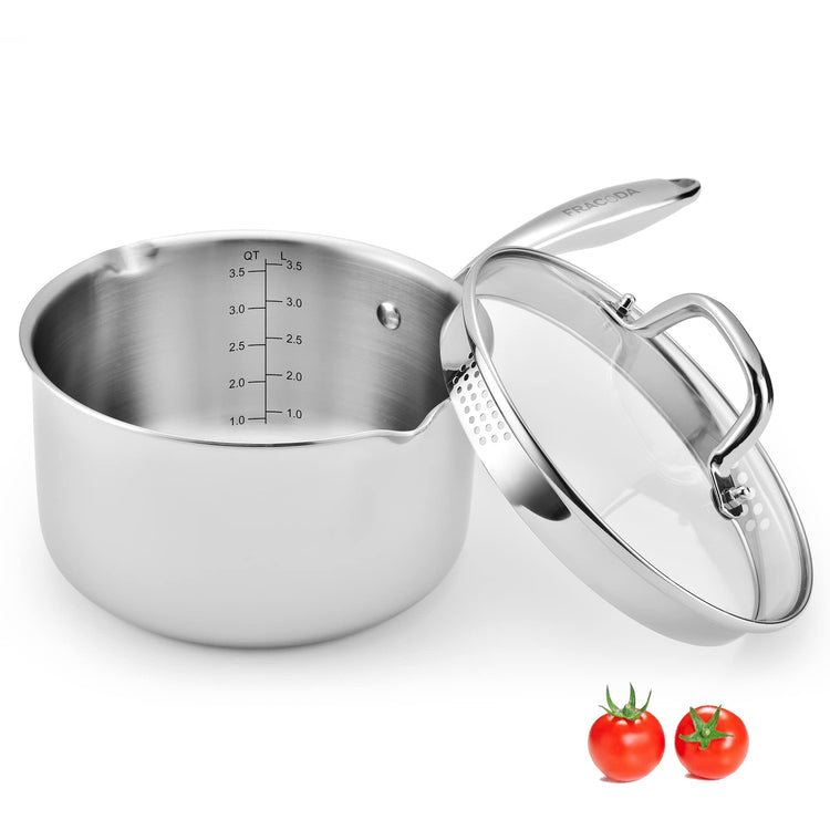 3.5 Quart Stainless Steel Pot Saucepan with Glass Strainer Lid