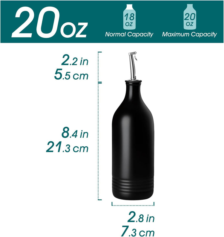 vancasso 20 Oz Ceramic Olive Oil Dispenser Bottle, Bottle Dispenser with Spout and Funnel for Kitchen,Suitable for Oil, Vinegar, Coffee Syrups & Other Liquids,BK