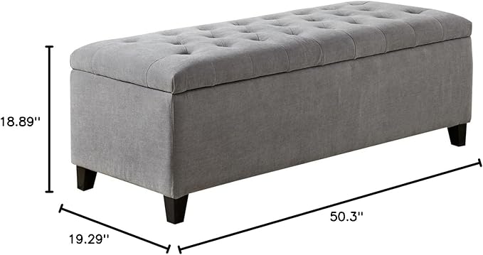 Madison Park Entryway Accent Bench for Living Room Flip Top Storage Chest, Shandra Tufted Top Upholstered Storage Bench End of Bed for Bedroom Furniture, Indoor Seating, 49"Wide, Grey