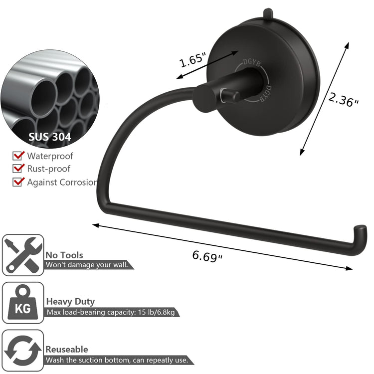 Suction Cup Hand Towel Ring Black Hand Towel Holder for Bathroom Wall SUS 304 Stainless Steel Kitchen Towel Hanger