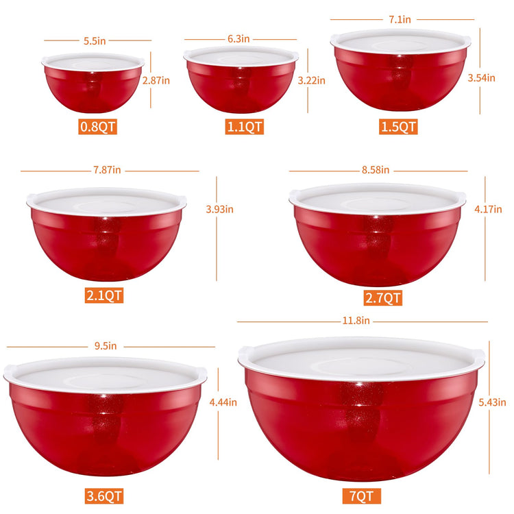Red Mixing Bowls with Lids Set of 7