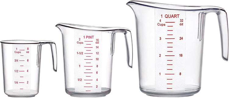 Amazing Abby - Melissa - Plastic Measuring Cups (3-Piece Set), Food-Grade Measuring Jugs, 1/2/4-Cup Capacity, Unbreakable, Stackable, Dishwasher-Safe, Great for Oil, Vinegar, Flour, and More