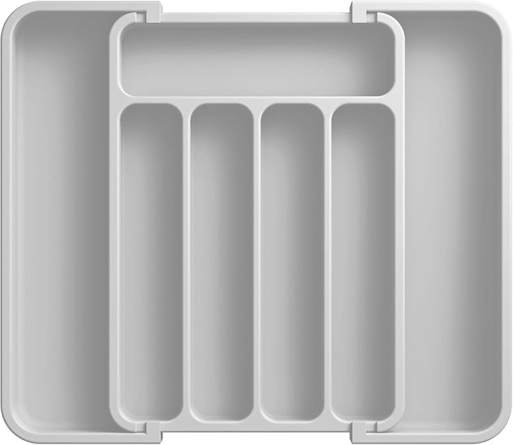 AUJEN Silverware Organizer - Expandable Kitchen Drawer Organizer, Adjustable Utensil Organizer, Cutlery Tray for Forks, Knives, Multipurpose Kitchen Organizers and Storage Solution, Light Grey, Medium