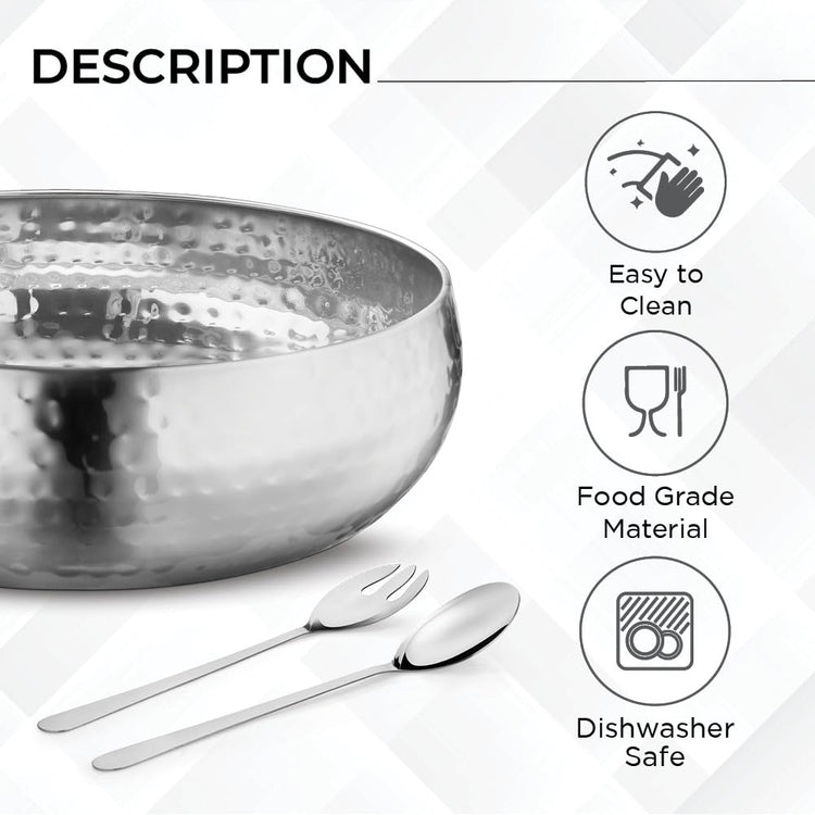 Set of 3 Premium Stainless Steel Salad Mixing Bowl Hammered Finish (3 Count)