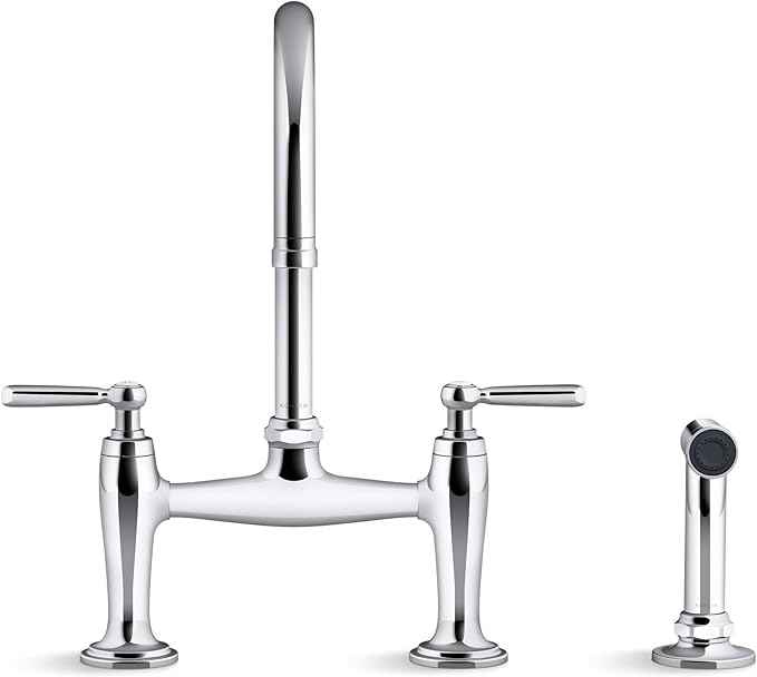 Kohler K28356-2MB Edalyn by Studio McGee 1.5 GPM Widespread Bridge Kitchen Faucet - Includes Side Spray Vibrant Brushed Moderne Brass