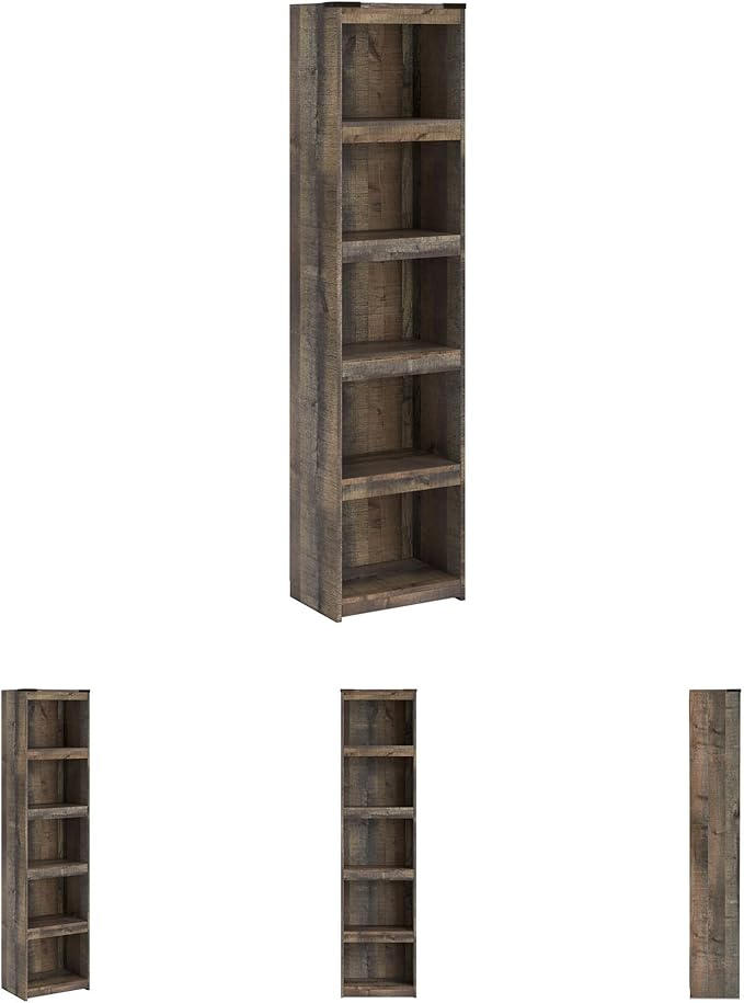 Signature Design by Ashley Trinell Rustic Entertainment Center Pier Bookcase with 3 Adjustable Shelves, Natural Brown