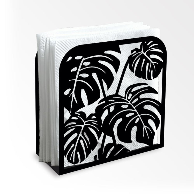 Monstera Leaf Decorative Black Metal Napkin Holder for Table