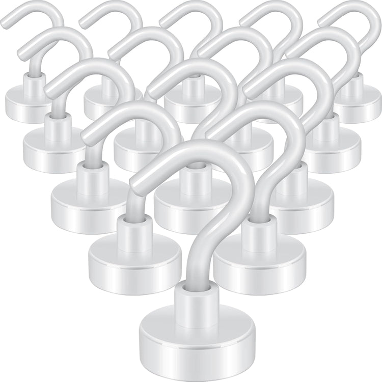 Neosmuk Magnetic Hooks,30lb+ Heavy Duty Earth Magnets with Hook for Refrigerator, Extra Strong Cruise Hook for Hanging, Magnetic Hanger for Curtain, Grill (Creamwhite, 15 Pack)