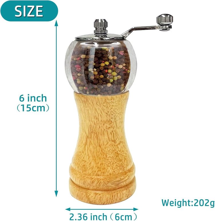 Pepper Mill Set,Manual Pepper Mills, Classical Hand Shake Wooden Pepper Grinder Set,Salt Mills,Wooden Pepper Mill,Ceramic Blades Metal Handle,Enjoy Fresh Ground Pepper (Burlywood 1pcs-6in)