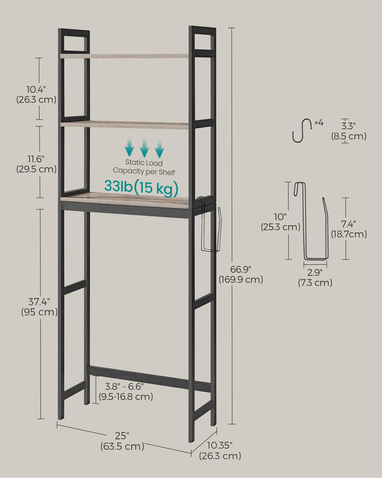 3 Tier Over The Toilet Storage