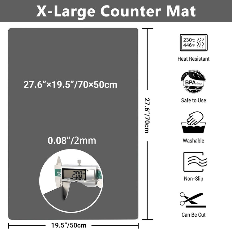 Ewen 27.6x19.5in 2mm Silicone Mats for Kitchen Counter, Thick Heat Resistant Silicone Baking Mat Placemat, Large Glass Top Stove Cover Countertop Protector Pad for Pastry Air Fryer Coffee Maker Art