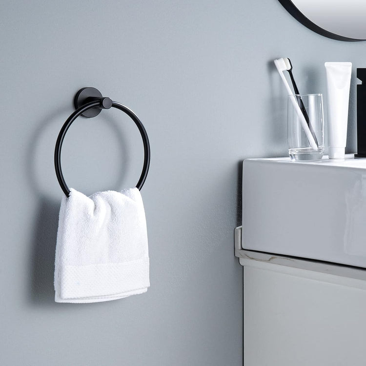 KES Matte Black Towel Ring Hand Towel Holder for Bathroom, Kitchen Bath Towel Holder Hangers Heavy Duty Storage Round Wall Mount SUS 304 Stainless Steel, A2180DG-BK