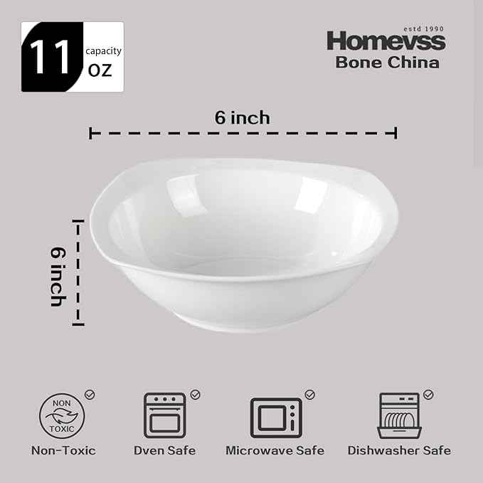 HomeVss, New Bone China Dinnerware Set, Coupe Square Shape, 20pc Set