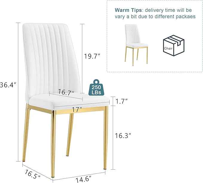 White Golden Dining Chairs Set - Modern PU Leather Armless Chairs with Metal Legs for Dinner Room, Office, Waiting Room (Set of 6)
