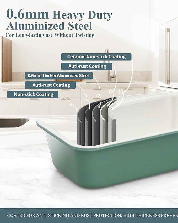 Ceramic Nonstick Baking Pans Set, Non Toxic 30 PCS Stackable Bakeware Sets, 550°F Oven Safe Baking Sheet & Pans, Warp-Free, Dishwasher Safe, PTFE/PFOA/PFOS-Free (Green)