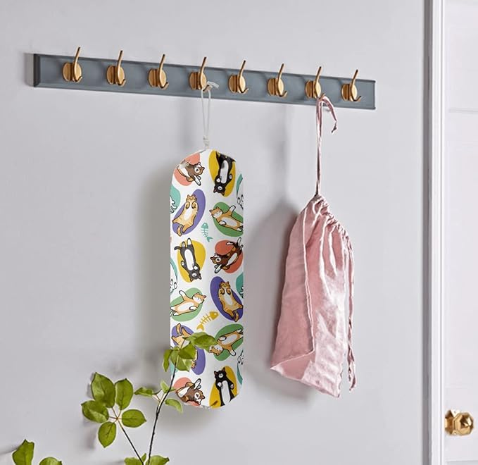 Cat Pattern Grocery Bags Holder Organizer For Shopping Bags,Wall Mount Plastic Bags Storage Container Dispensers, Pet Lovers Home Kitchen Gifts For Family, Friends, Cat Mom, Cat Dad, Women