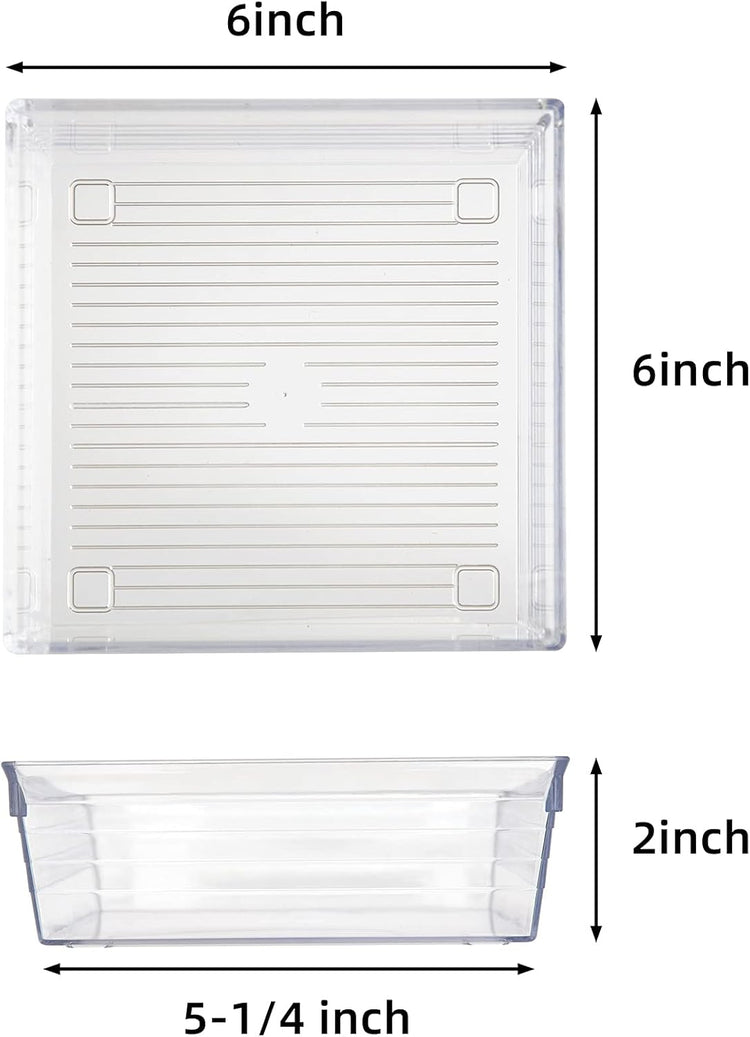 Backerysupply Clear Plastic Drawer Organizer Tray for Vanity Cabinet (6"×6"×2",Set of 8),Storage Tray for Makeup, Kitchen Utensils, Jewelries, and Gadgets…