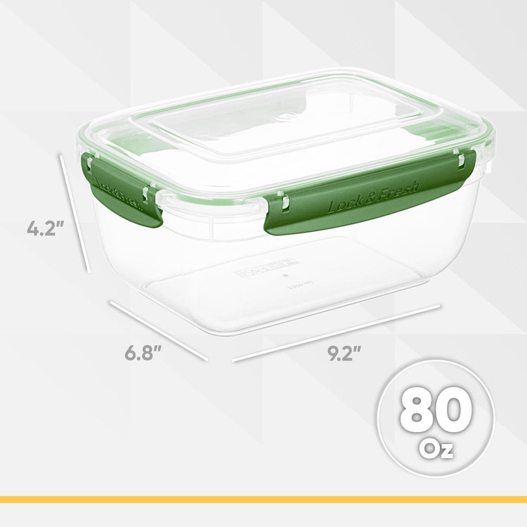 Superio Plastic Food Storage Containers with Airtight Lids, 4 Pack- 80 Oz, BPA Free, Leakproof, Stackable, Microwave, Dishwasher, Freezer Safe, Green