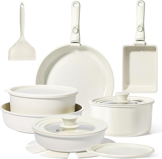 GiPP Ceramic Pots and Pans Set Non Stick, Nonstick Detachable Handle Cookware Sets, Healthy Non Toxic PFAS PFOA & PTFE Free, Dishwasher &Oven Safe, Induction Kitchen Pot and Pan