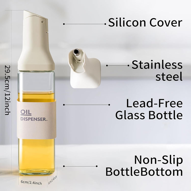 Olive Oil Dispenser for Cooking - 16oz Leakproof Glass Oil Dispenser Bottle with Gravity Spout, Air Fryer, BBQ, Healthy Salad & Non-Stick Pans, BPA-Free, Easy to Refill and Use, Dark Grey