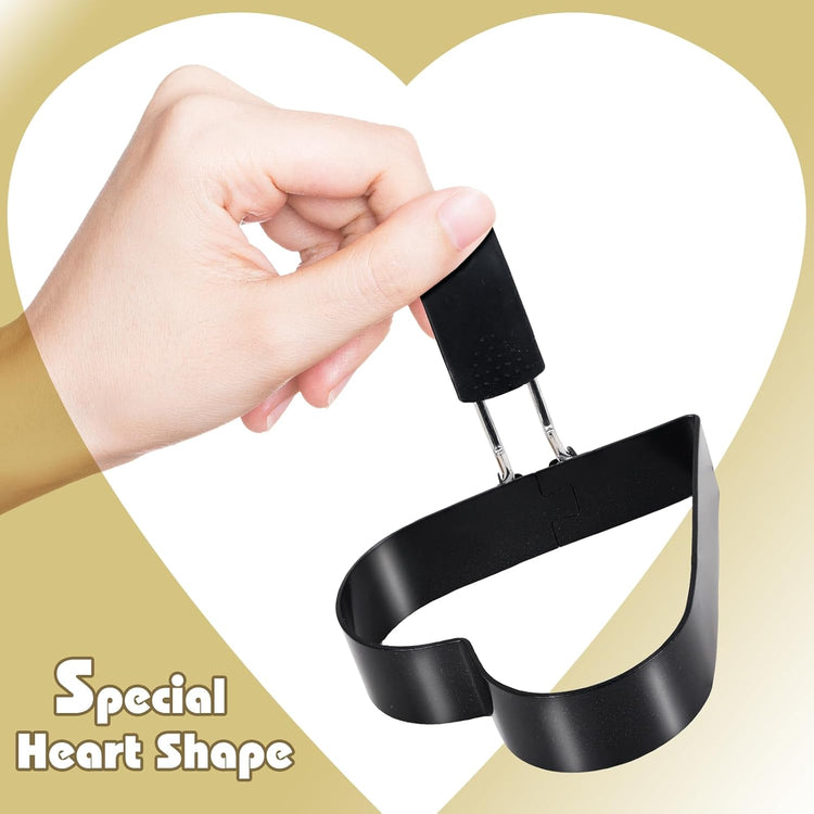 Round+Heart Egg Rings Set with Silicone Handle, Stainless Steel Egg Cooking Rings,Nonstick,For Frying Eggs and Egg Mcmuffins, Egg Mold For Breakfast