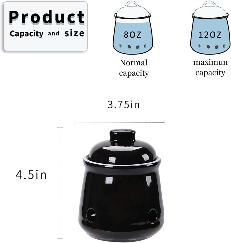 HAOTOP Ceramic Mini Garlic Keeper with Lid, Garlic Container Saver for Countertop, Keep Your Garlic Cloves Fresh (Black)