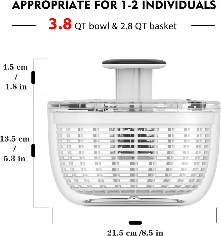 Ourokhome Salad Spinner Lettuce Dryer, One-handed Easy Press Large Vegetable Dryer Salad Mixer with Comfortable and Retractable Pusher and Brake Button for Greens, Herb, Berry, Fruits, 3.8 QT, Black