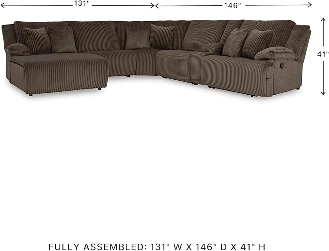 Signature Design by Ashley Top Tier Modern Right-Arm Facing 6-Piece Reclining Sectional with Chaise, Armrest, Throw Pillows and Storage, Dark Brown