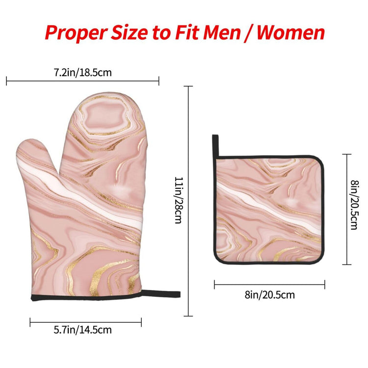 Pink Golden Marble Oven Mitts and Pot Holders Sets of 3 (3 Count)