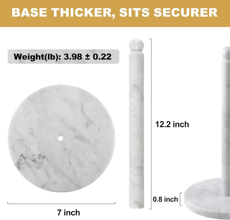 Koville Italian Marble Paper Towel Holder Countertop, Stone Rod Paper Towel Holder Stand for Kitchen Storage, for Standard or Jumbo-Sized Rolls(Bianco Carrara)