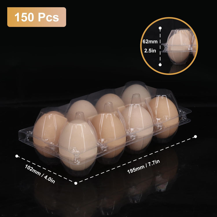 150 Pack Bulk Egg Cartons, Clear Plastic Chicken Egg Holders, Egg Tray Carton Holder for Home & Kitchen, Farm & Market Use, An Eco-Friendly Egg Storage Solution, 8 Grids,(Medium Size)…