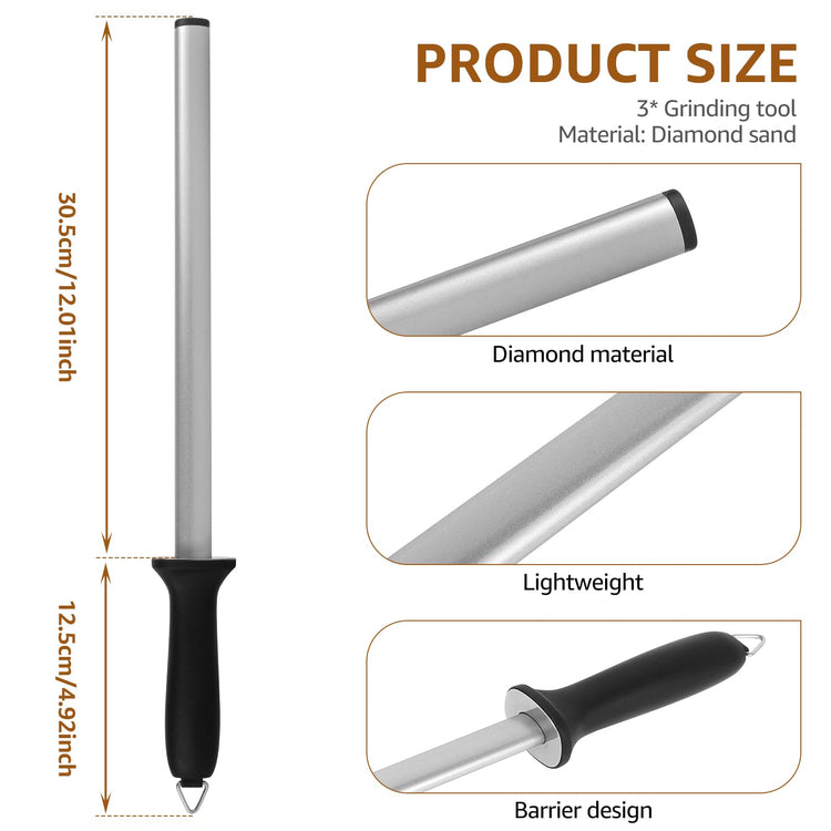 3 PCS Diamond Sharpening Steel (3 Count)