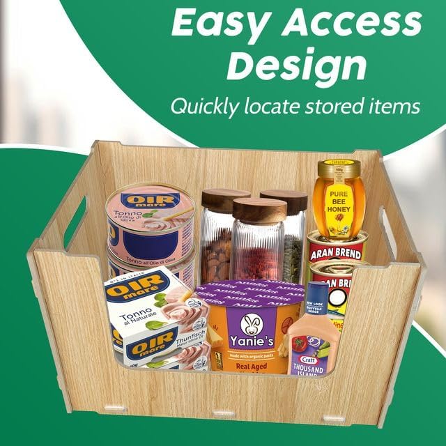 Wooden Stackable Storage Bins Open Front for Pantry Storage (3 Count)