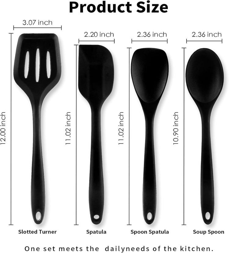 Silicone Spatula Set - Heat Resistant & Food Grade - 4 Piece Nonstick Rubber Spatulas for Baking and Cooking, Dishwasher Safe Kitchen Utensils (Black)