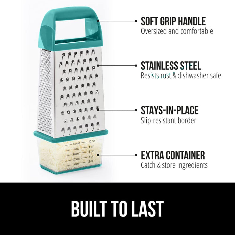 XL 4 Sided Stainless Steel Cheese Grater With Measurement Container