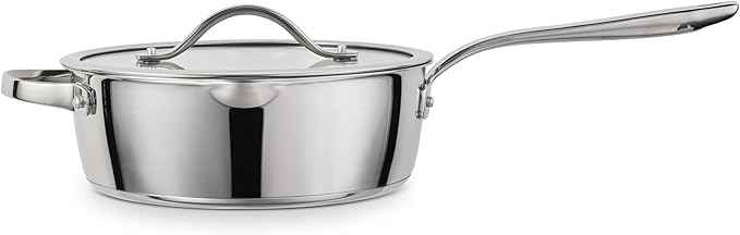 Tramontina Tempo Tri-Ply Base Stainless Steel 3.5-Quart Saute Pan with Glass Lid, Induction-Ready Cooking Pan, Oven-Safe, Dishwasher-Safe