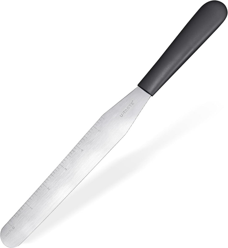 U-Taste 8in Cake Icing Spatula: Flexible Decorating Frosting Knife with Straight Thinner Stainless Steel Blade, Smooth Spreading Tools with Comfortable PP Handle for Cookie, Cream, Cupcake (Black)